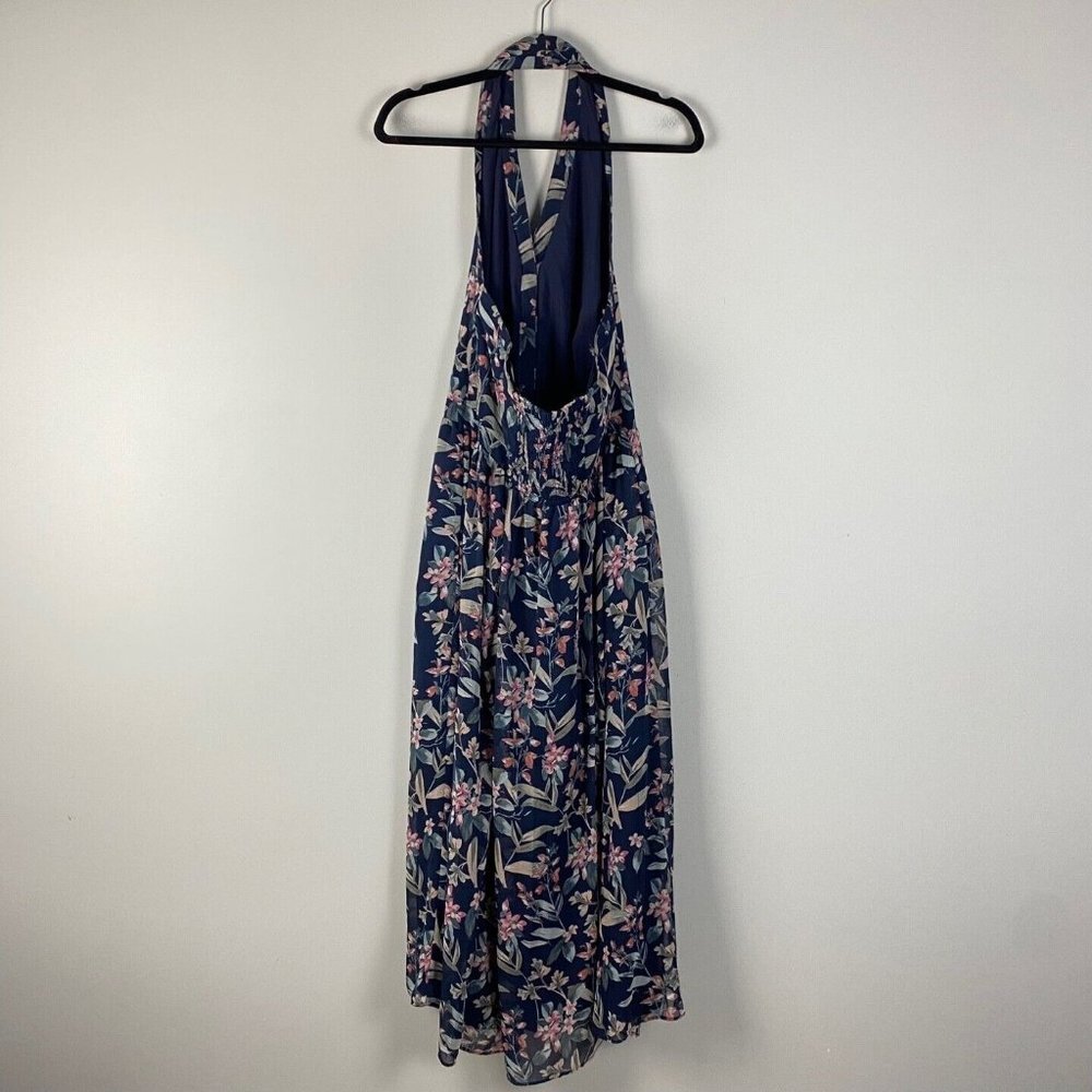 Gal Meets Glam Siena Dress Size 10P Blue Floral Maxi Halter Smocked Flowy - Picture 5 of 10
